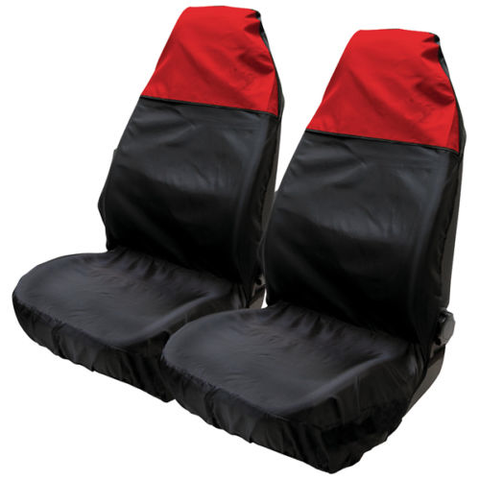 2x UNIVERSAL WATERPROOF RED/BLACK FRONT SEAT COVERS