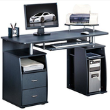 Black Computer Desk With Shelves and 2 Drawers for Home Office