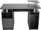 Black Computer Desk With Shelves and 2 Drawers for Home Office