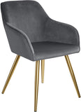 Set of 4 Dining Chairs with Armrests Padded Velvet Seat Gold Metal Legs