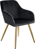 Set of 4 Dining Chairs with Armrests Padded Velvet Seat Gold Metal Legs