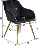 Set of 4 Dining Chairs with Armrests Padded Velvet Seat Gold Metal Legs