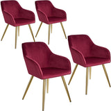 Set of 4 Dining Chairs with Armrests Padded Velvet Seat Gold Metal Legs