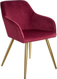 Set of 4 Dining Chairs with Armrests Padded Velvet Seat Gold Metal Legs