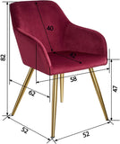 Set of 4 Dining Chairs with Armrests Padded Velvet Seat Gold Metal Legs