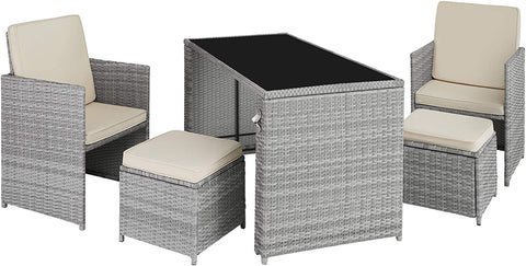 Rattan 5-Piece Garden Furniture Set with Dining Table, Armchair and Stools  3 Colours