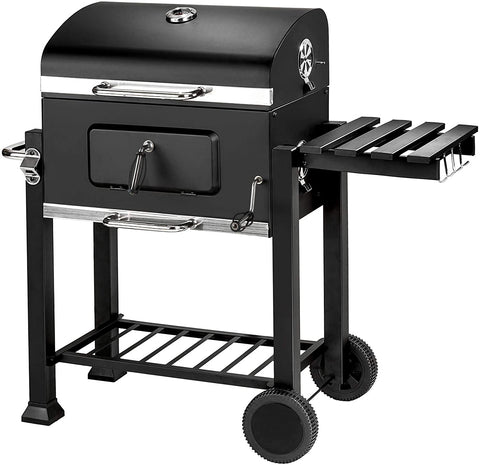 Charcoal Barbecue with Thermometer, Grill Cover and Fire Bowl Powder-Coated Stainless Steel