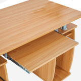 Beech Computer Desk With Shelves and 2 Drawers for Home Office