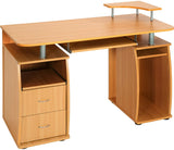 Beech Computer Desk With Shelves and 2 Drawers for Home Office