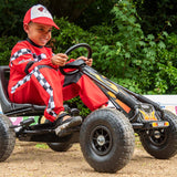 Kids racing car go kart cart with rubber wheels Black