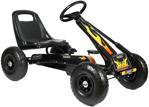 Kids racing car go kart cart with rubber wheels Black