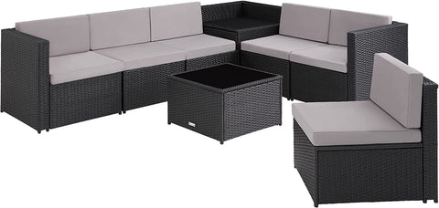 BLACK Rattan Lounge Garden Furniture Set with Storage Box