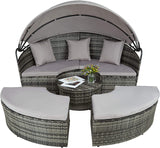 Rattan Sun Island with Foldable Sun Canopy