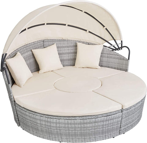 Rattan Sun Island with Foldable Sun Canopy