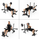 Foldable Weight Bench Adjustable, Barbell Rack, Arm & Leg Curl Station