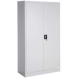 Grey Filing Cabinet with Compartments, Lockable, 2 Double Doors,