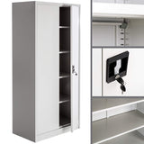 Grey Filing Cabinet with Compartments, Lockable, 2 Double Doors,