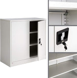 Grey Filing Cabinet with Compartments, Lockable, 2 Double Doors