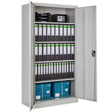 Grey Filing Cabinet with Compartments, Lockable, 2 Double Doors,