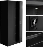 Black  Filing Cabinet with Compartments, Lockable, 2 Double Doors,