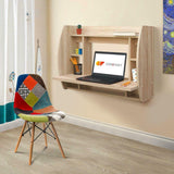 Floating Wall Mounted Computer Desk With Storage Shelves Home Office Table Oak/White