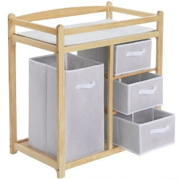 Baby toddler changing table unit station storage drawers pad mat wood + 4 baskets