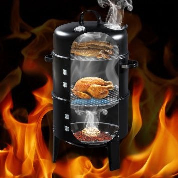 3in1 BBQ Charcoal Barbecue Smoker with heat indicator