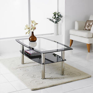 Rectangular black / clear glass table