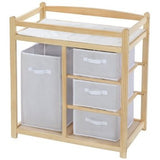 Baby toddler changing table unit station storage drawers pad mat wood + 4 baskets