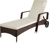 Garden Lounger with 6 Heights Adjustable with Rubber Wheels