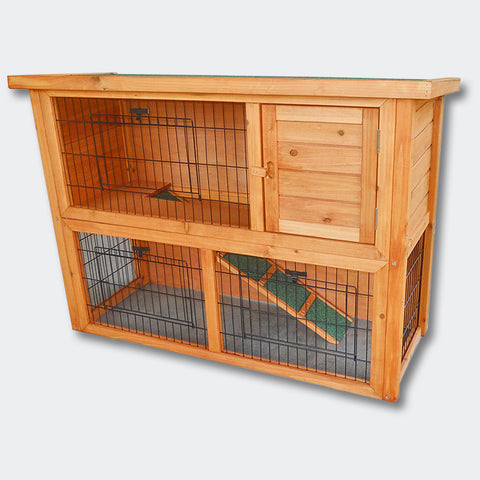 2-Story Free Running Rabbit Hutch Wooden Pet House Guinea Pig, Hamster