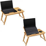 Laptop Table Bamboo Height Adjustable Drawer Ventilation Holes 55 x 35 x 20 - 28 cm for Bed Couch Sofa Breakfast