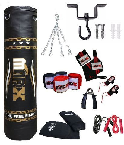 5ft Heavy Filled Boxing Punch Bag Set, Gloves, Hook, Chains