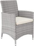 Lt Grey Rattan Seating Set, 6 Chairs with Seat Cushions, 1 Table with 2 Glass Tops, Including Protective Cover