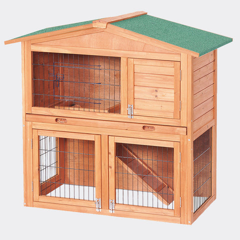 2-Story Luxury Rabbit Hutch Wood Pet House Guinea Pig, Hamster