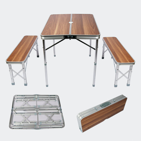 Handy Folding Camping  Picnic Table of Alu. w/ 2 Benches  90x66x70cm