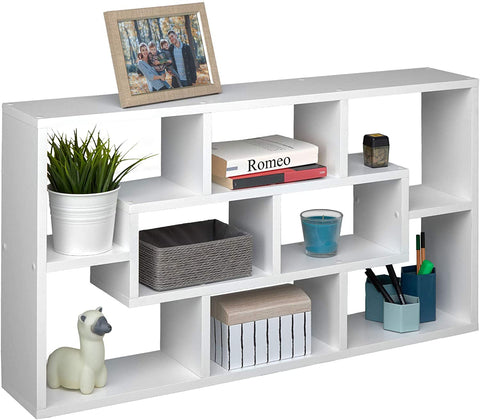 Wall Shelf with 8 Compartments Wooden Hanging Shelf   85 x 48 x 16 cm