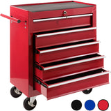 Workshop Trolley 5 Compartments Central Lockable Anti-Slip Coating Wheels with Parking Brake Solid Metal