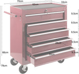 Workshop Trolley 5 Compartments Central Lockable Anti-Slip Coating Wheels with Parking Brake Solid Metal