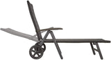 Aluminium Poly Rattan Sun Lounger with Armrests and Castors, Folding Garden Lounger with Height-Adjustable Backrest