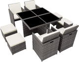 Dark Grey Rattan aluminum 4 + 1 + 4 seating group Cube 4 chairs 1 table 4 stools + protective cover