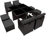 Black Rattan aluminum 4 + 1 + 4 seating group Cube 4 chairs 1 table 4 stools + protective cover