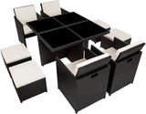 Black Rattan aluminum 4 + 1 + 4 seating group Cube 4 chairs 1 table 4 stools + protective cover