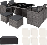 Dark Grey Rattan aluminum 4 + 1 + 4 seating group Cube 4 chairs 1 table 4 stools + protective cover