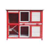Rabbit Barn with Two Levels & Stairs, Removable Floor, Red-white