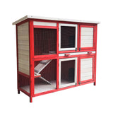 Rabbit Barn with Two Levels & Stairs, Removable Floor, Red-white