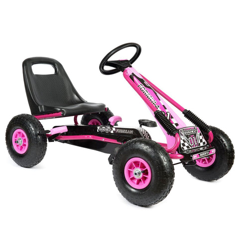 Childrens Kids Pedal Go-Kart 5-8yrs Inflatable Tyres Racing Car Ride-On Pink