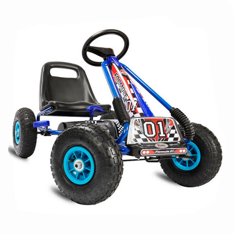 Kids racing car go kart cart with rubber wheels Blue