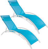 Set of 2 x Aluminum Sun Loungers, Weather-Resistant, Including Head Pad 6 COLOURS