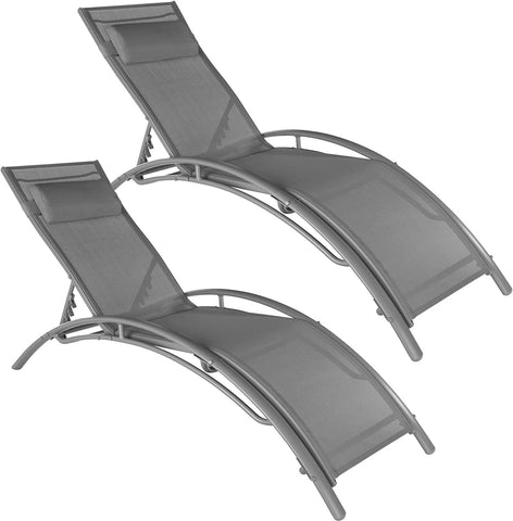 Set of 2 x Aluminum Sun Loungers, Weather-Resistant, Including Head Pad 6 COLOURS